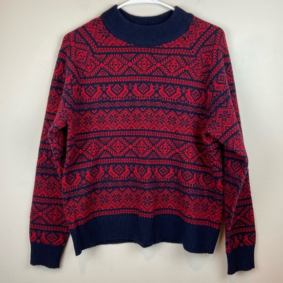 J. Crew Sweaters - J. Crew AF009 Red & Blue Cheerful Fair Isle Mock Neck Sweater Women’s Size Med